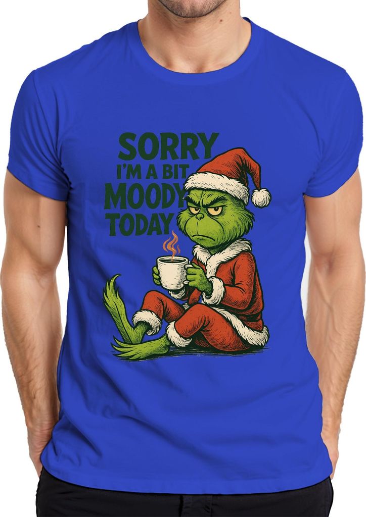 Grinch Weihnachten Sorry I'm a bit moody Kaffee lustig Vintage Herren T-Shirt, Blau, 3XL