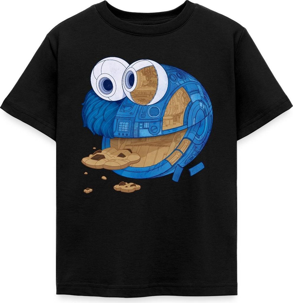 Spreadshirt Sesamstraße Krümelmonster Maschine Kinder T-Shirt, 122/128 (7-8 Jahre), Schwarz
