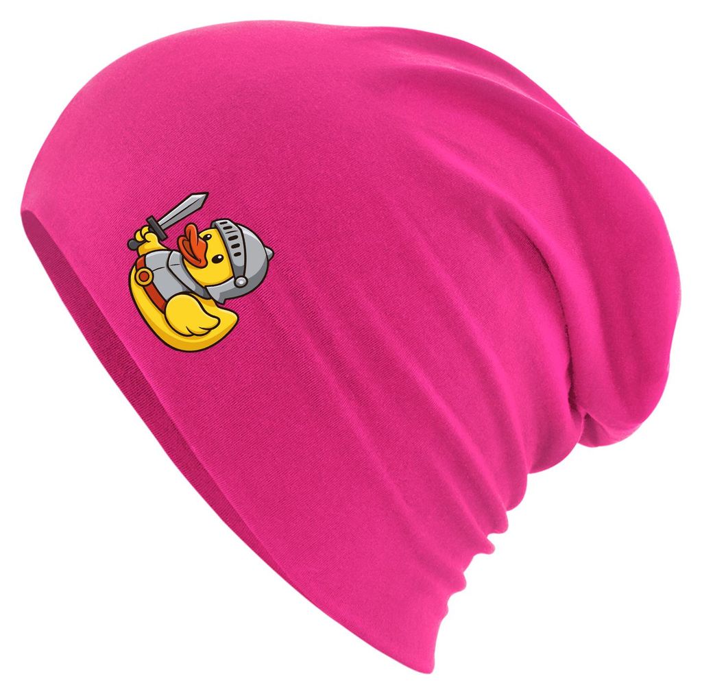 Huuraa Beanie Quietscheente Ritter Gummiente Mittelalter Fuchsia One Size Baumwolle und Elasthan Mütze Geschenkidee