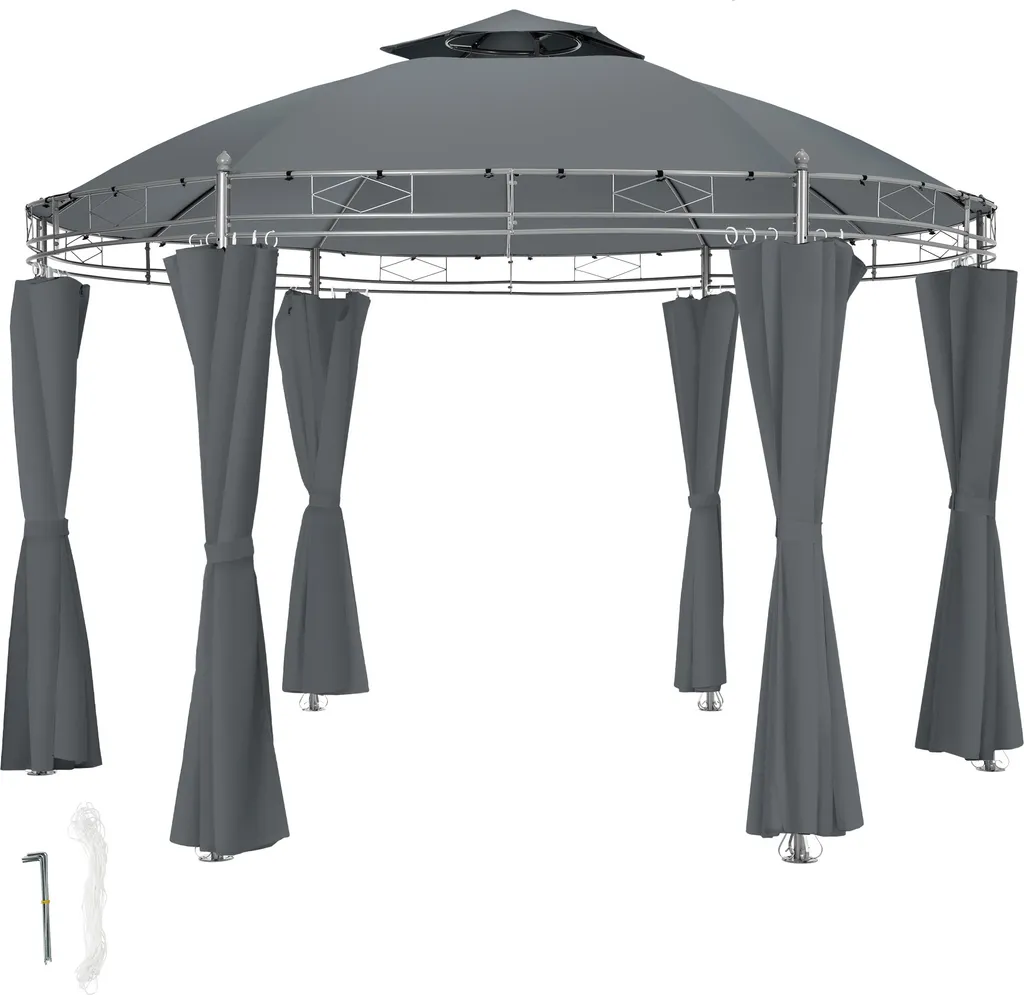 Tonnelle SIANA ⌀ 3,5 m gris anthracite - Abri de jardin rond moderne
