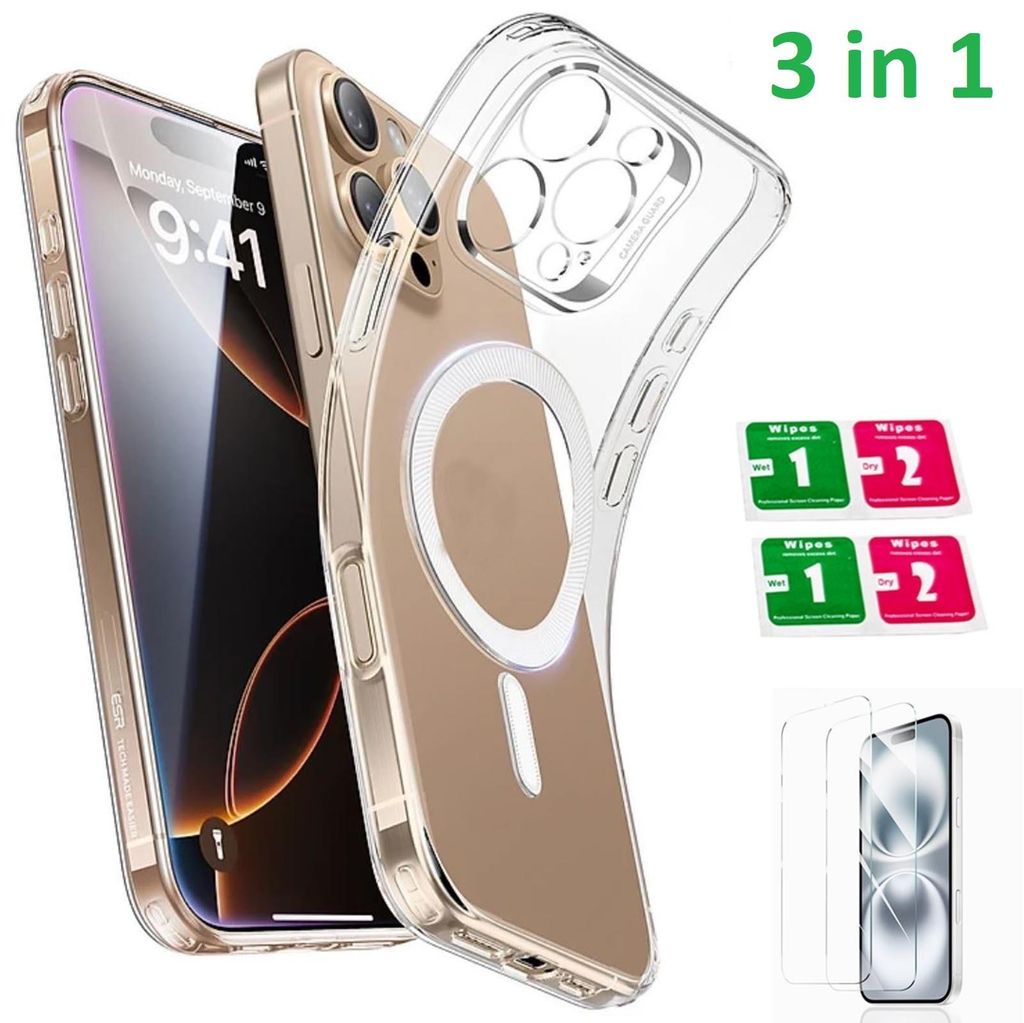 3in1 Handyhülle kompatibel mit iPhone 16 Pro Max mit Schutzglas und Kamera Schutz