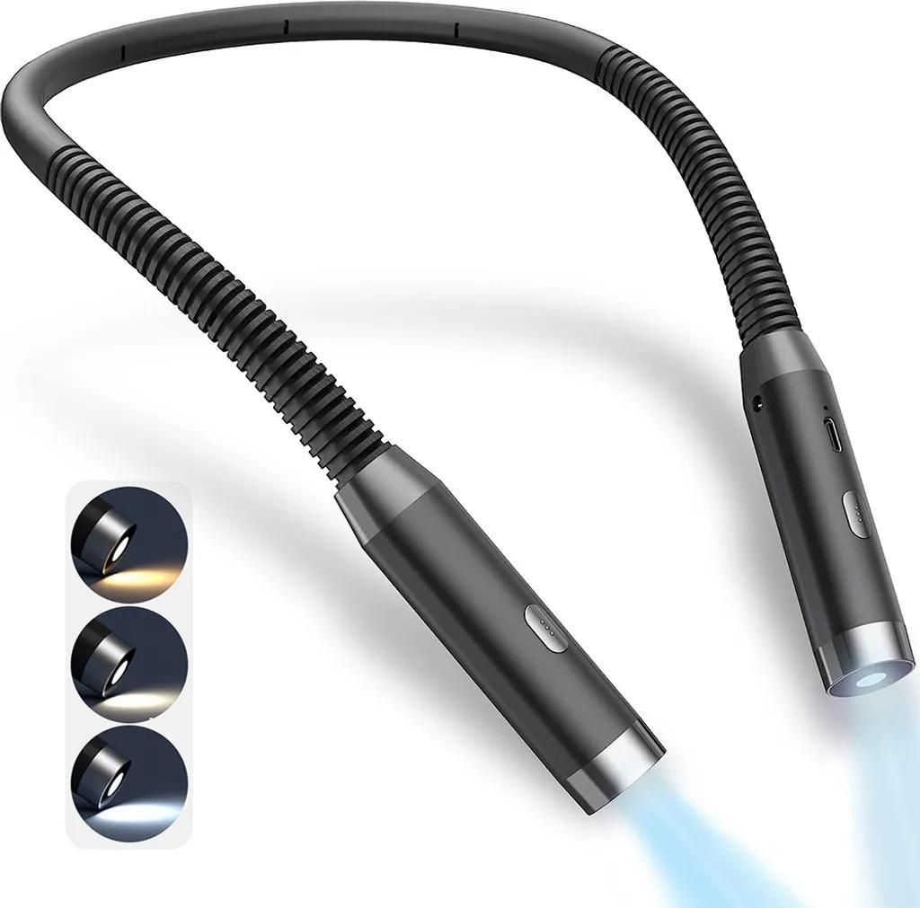 LED-Leselampe für den Nacken, dimmbar, wiederaufladbar, 3 Farbtemperaturen, flexibles Nackenlicht zum Lesen, Stricken, Häkeln, Nähen, Reparieren