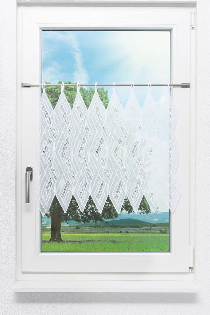 Scheibengardine Plauener Spitze - Diamant (Bx H) 224cm * 58cm Weiß/weiß