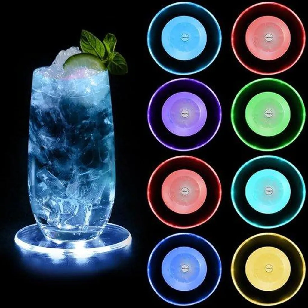 Dessous-de-verre LED anti-tache et lumineux : lot de 8 ronds acrylique