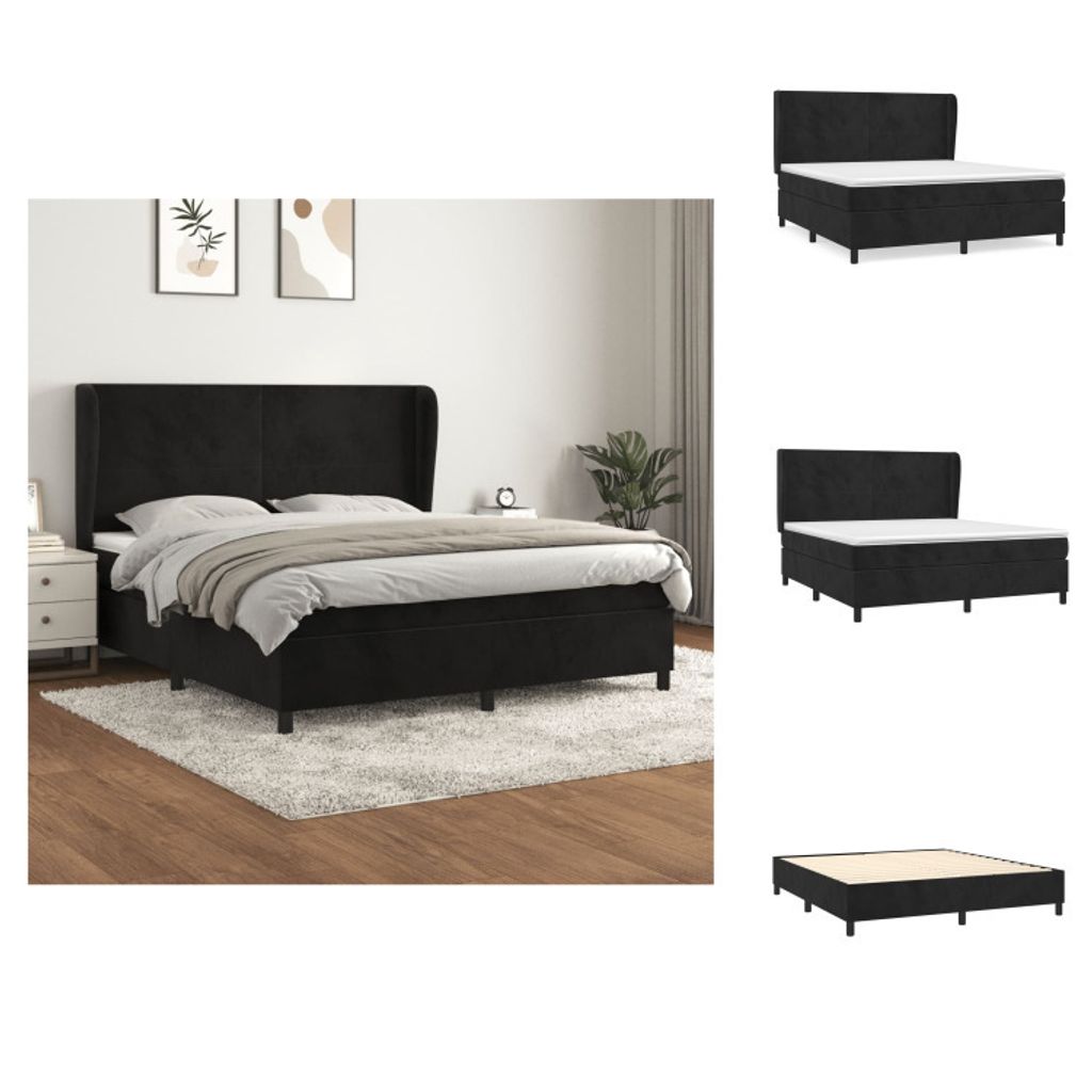 vidaXL Boxspringbett mit Matratze Schwarz 160x200 cm Samt - Betten & Bettgestelle