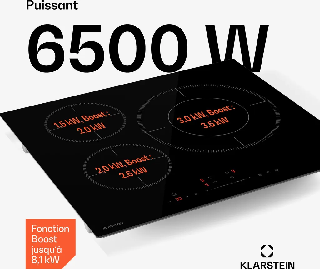 Table induction 3 zones avec fonction Boost et commande Slider tactile