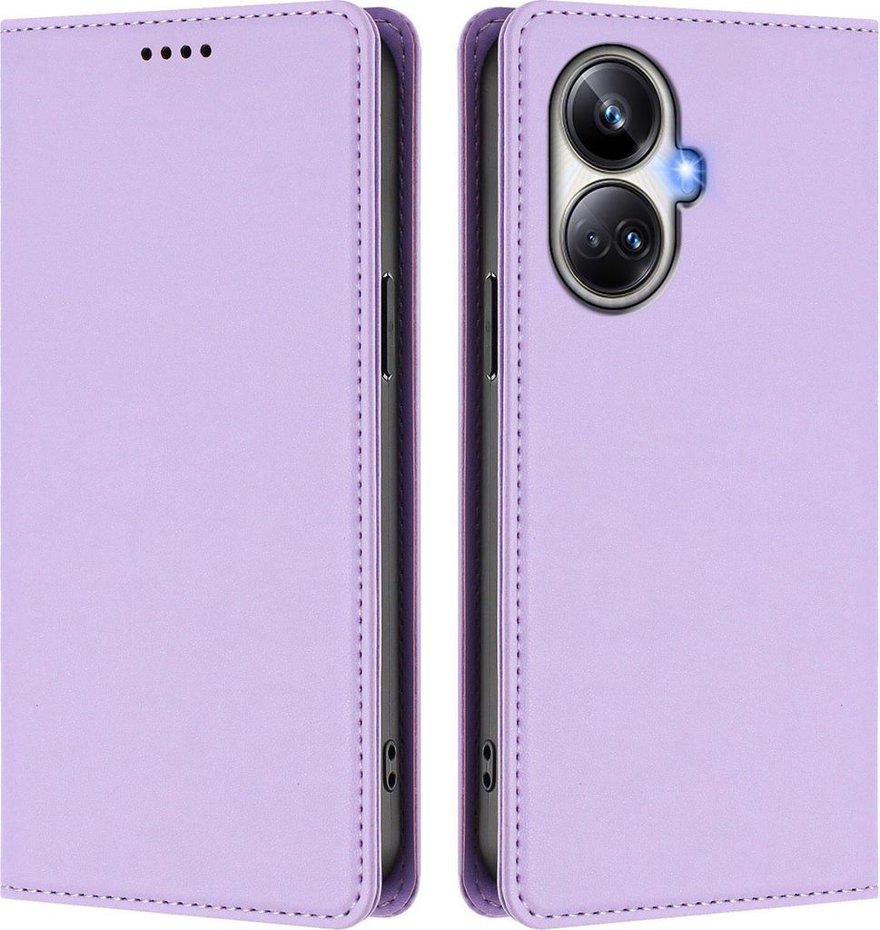 Handyhülle für Realme 10 Pro+, Kunstleder Klapphülle Stoßfeste Magnetische Hülle mit Ständer Violett