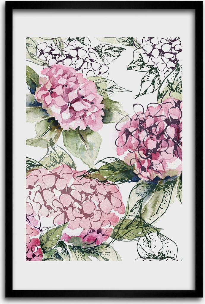Bild - Bilderrahmen - 40 cm x 60 cm - MDF - Rahmen - Wandkunst - Hortensie