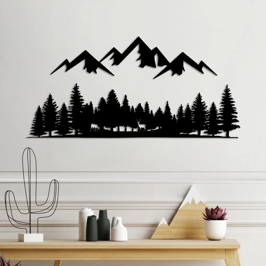 Wallity Mountain 5 - Wall Decor in Metallo 100% Nero - 54 x 14 cm