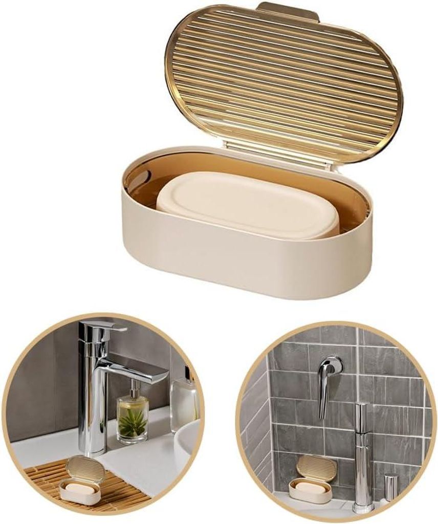 Doppelwandige Seifenschale mit Deckel – auslaufsicher, versiegelt, bernsteinfarben – ideal für Zuhause, Badezimmer, Reisen und Camping