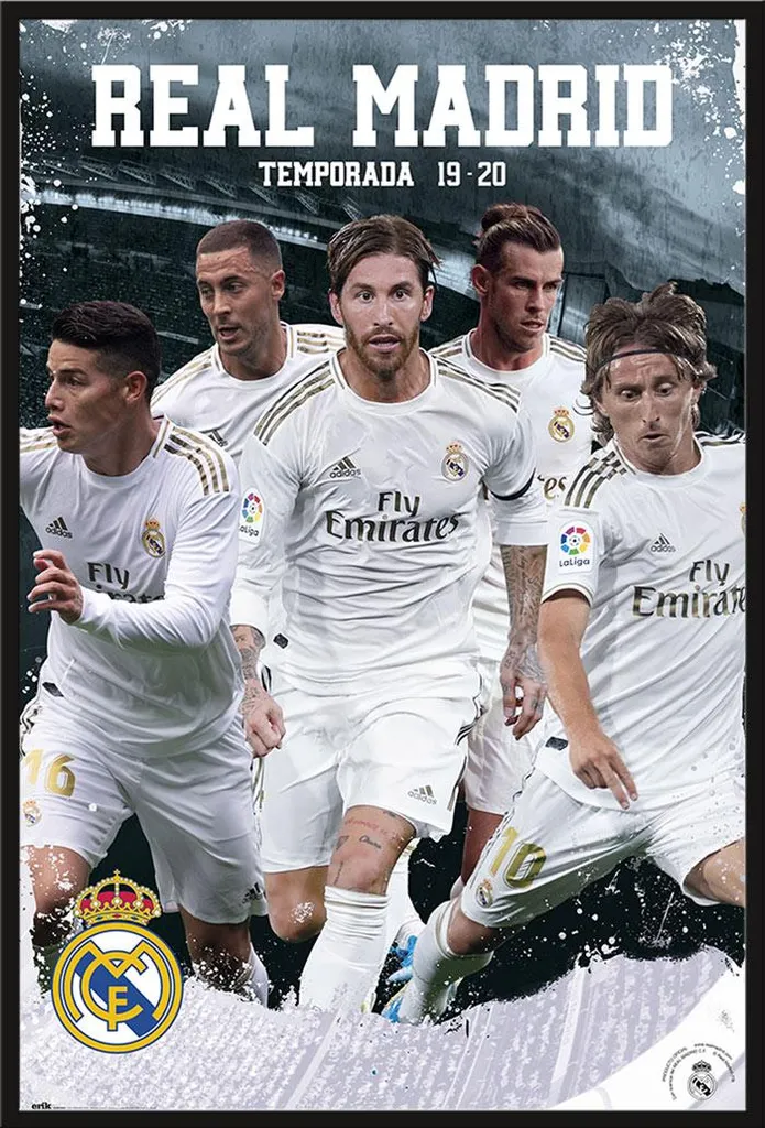 Cadre Mural Real Madrid Team Action avec Affiche 19/20 et Vitre Acrylique