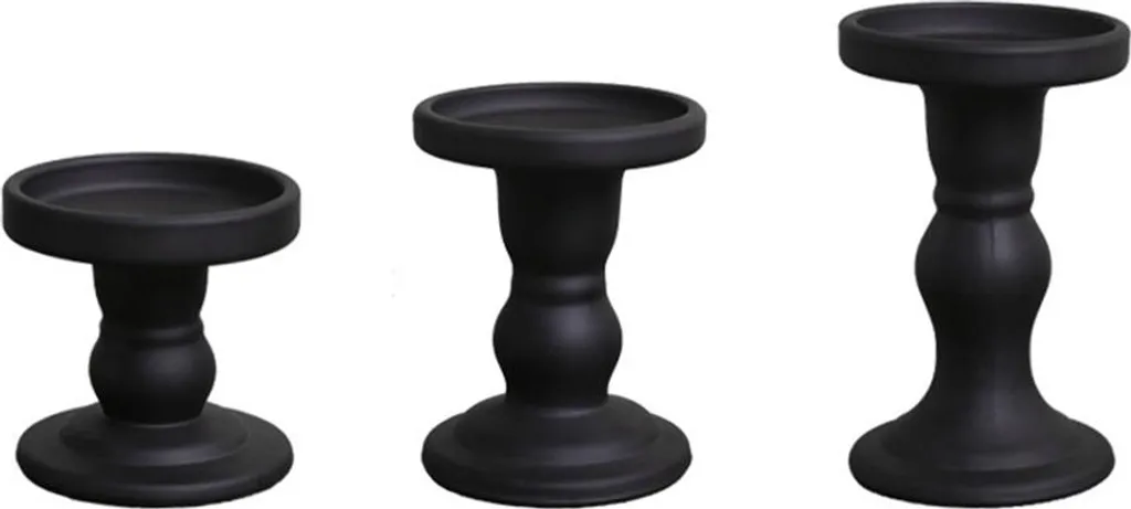 INF Set di 3 Portacandele in Vetro Nero Retrò Vintage per la Casa