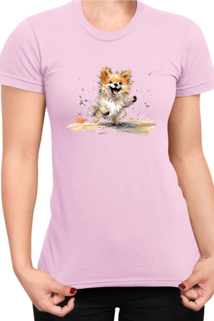 Damen T-Shirt Funny Dogs Breeds Pomeranian Dog Breed, Lady S / Hellrosa