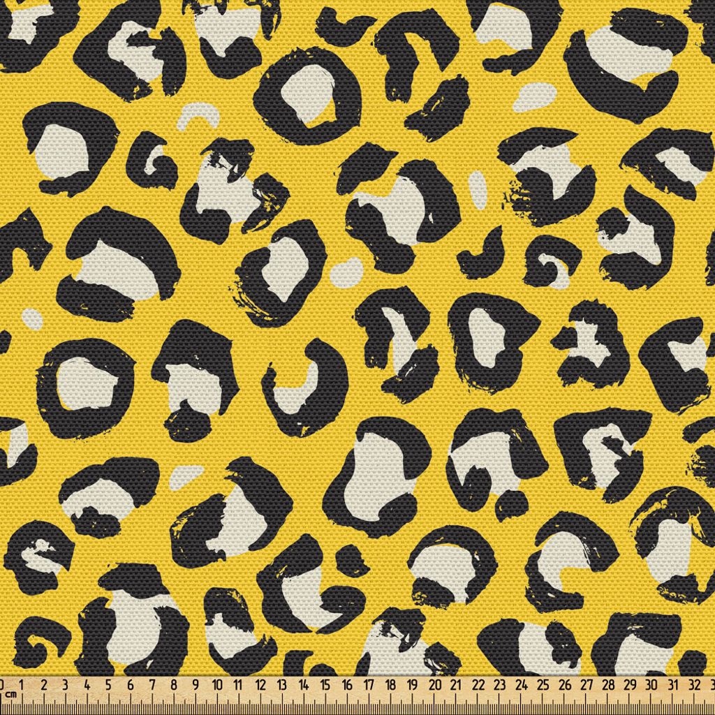 ABAKUHAUS Leopard-Druck Gewebe als Meterware, Hand gezeichnete Art-wilde afrikanische Katzen-Haut-Muster-Tier-Tarnung, 3 M (148 x 300 cm), Gelb Sch...