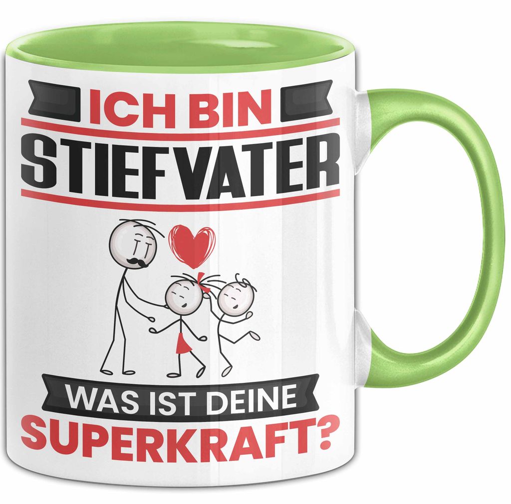 Stiefvater Tasse Geschenk für Stiefvater Geburtstag Lustiger Spruch Kaffee-Becher Was Ist Deine Superkraft (Grün)