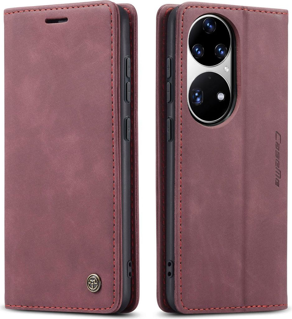 Huawei P50 Pro Hülle, Retro Kunstledertasche mit Standfunktion Schutzhülle für Huawei P50 Pro Rot