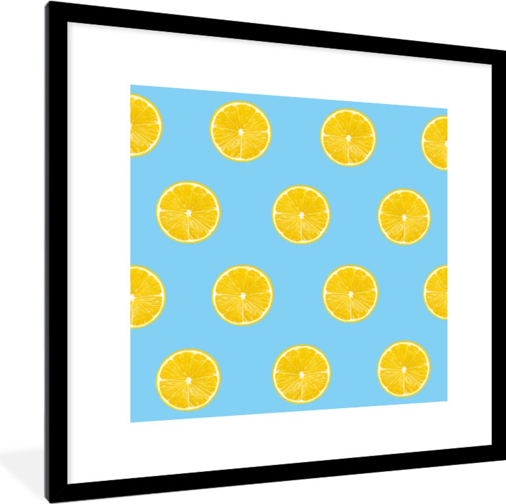 MuchoWow MuchoWow Gerahmtes Poster Zitrone - Muster - Obst 40x40 cm - Poster mit zchwarzem Bilderrahmen - Poster - Plakat im Rahmen