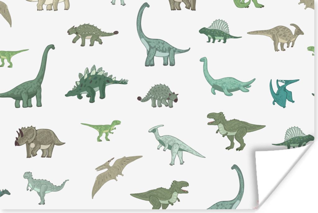 MuchoWow Poster Dinosaurier - Grün - Jungen - Braun - Kind - Muster 60x40 cm - Schlafzimmerdekoration