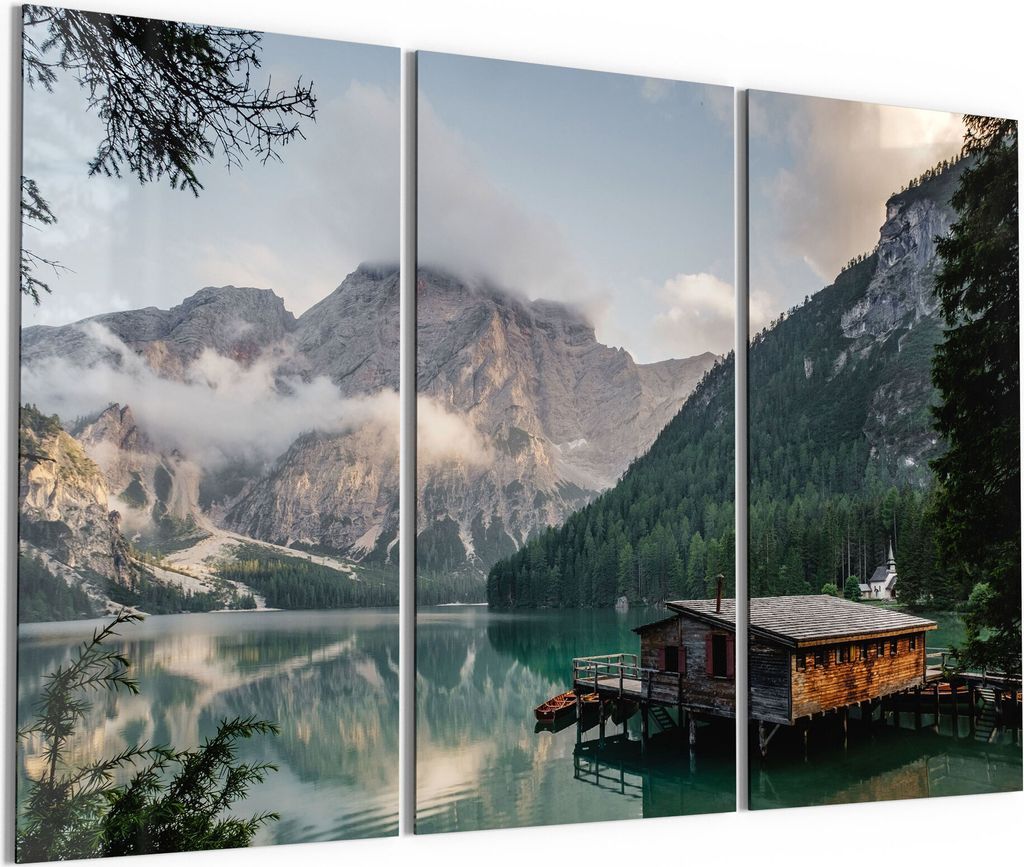 DEQORI Glasbilder Acryl 3x50x100 cm 'Pragser Wildsee im Sommer' Wandbilder XXL groß