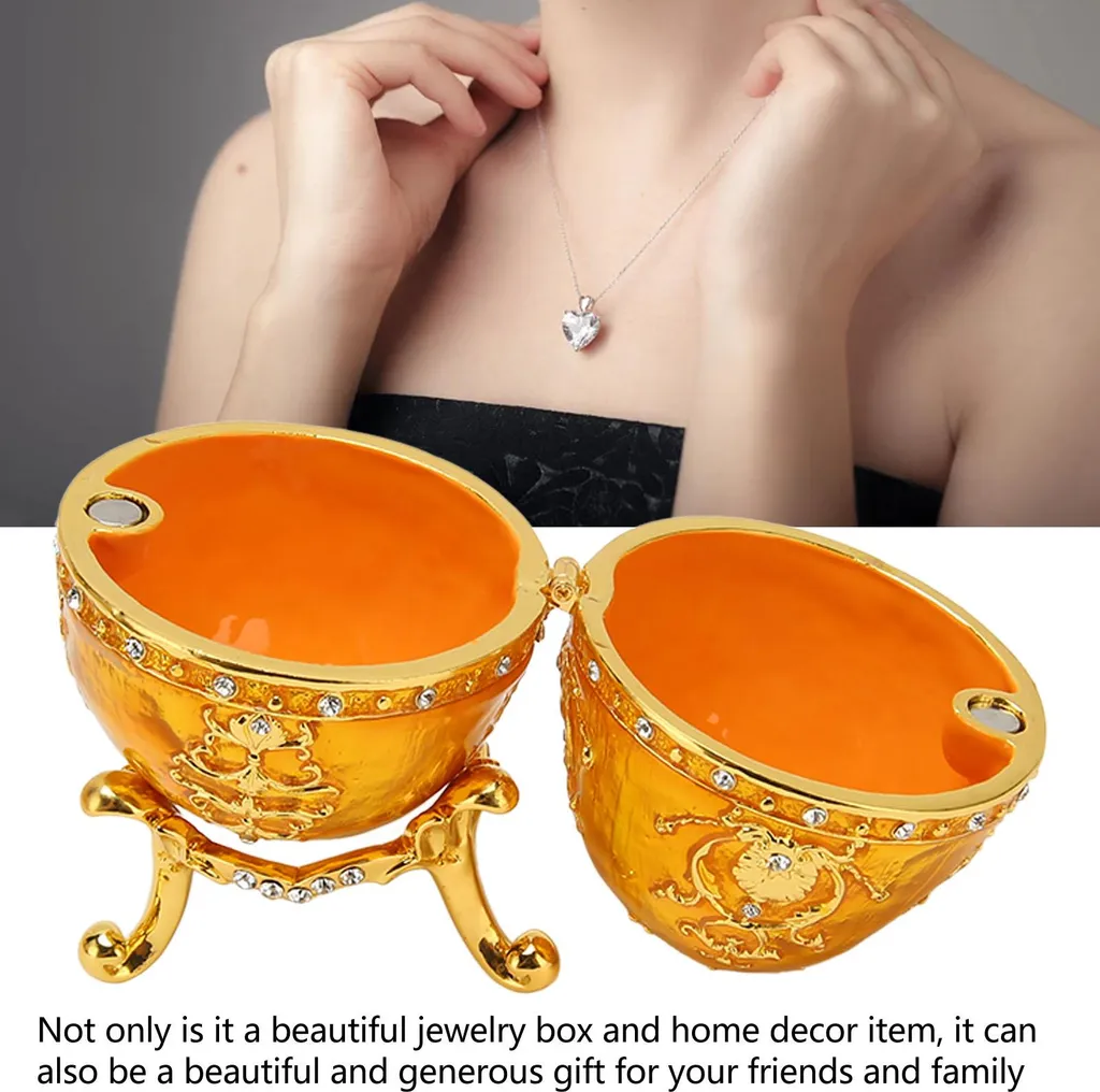 Coffret à bijoux décoratif émaillé or et métal peint à la main Chic - 4