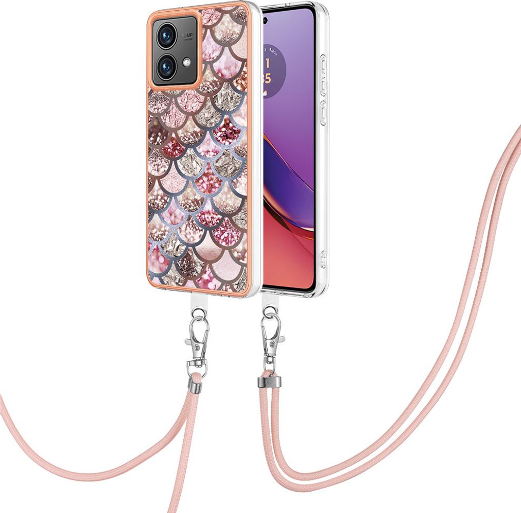 Handykette Hülle für Motorola Moto G84 Muster TPU Schutzhülle mit verstellbarem Tragegurt Kaffee