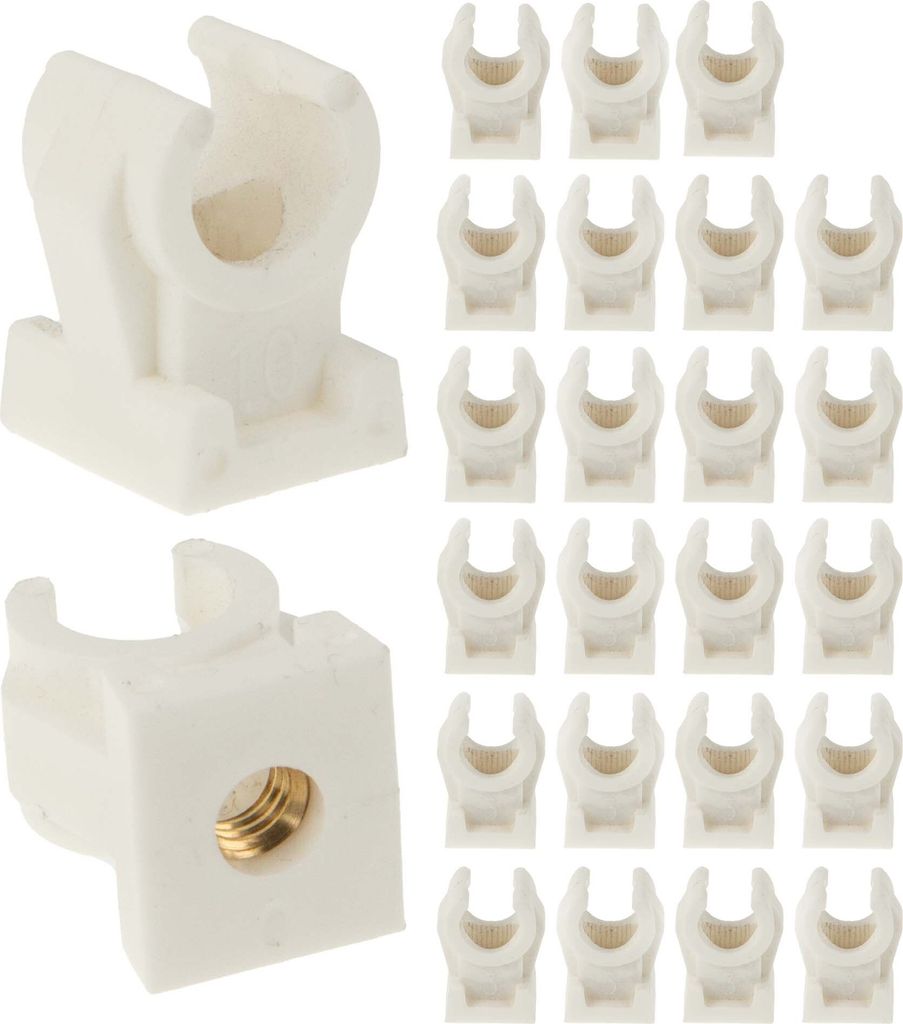 tecuro Rohrclip Set einfach 8 mm - 25 Stück - Kunststoff weiß, mit Messing - Gewindebuchse M6