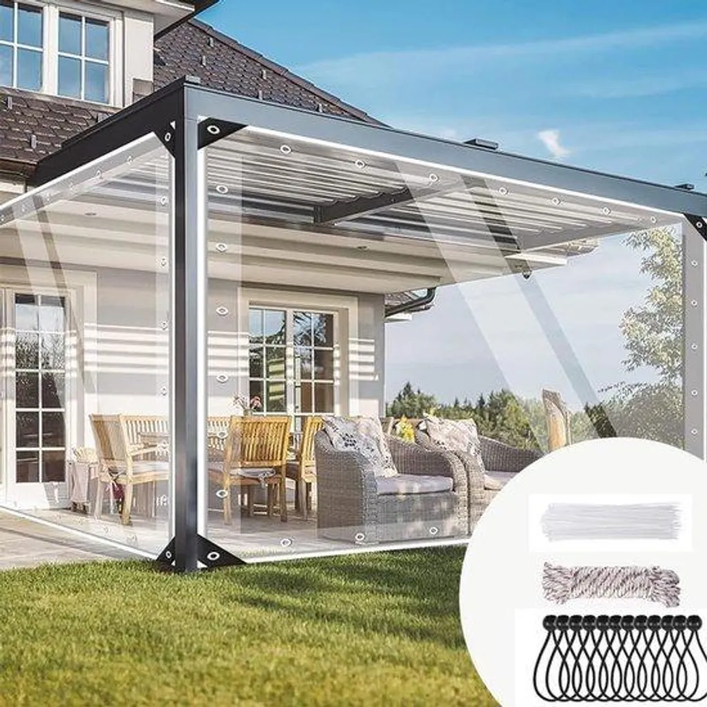 Bâche transparente pour serre et terrasse PVC 420g/m² avec corde 10m