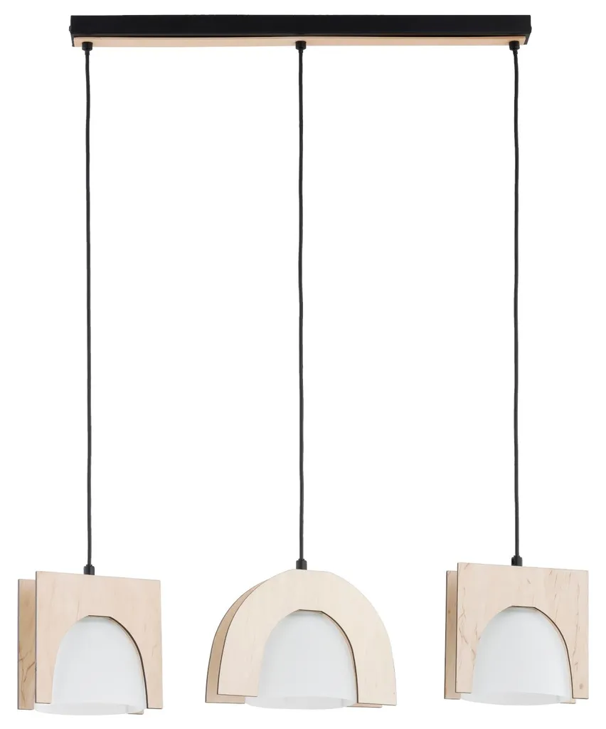 Grand luminaire FERIO avec 3 abat-jours design en bois clair naturel