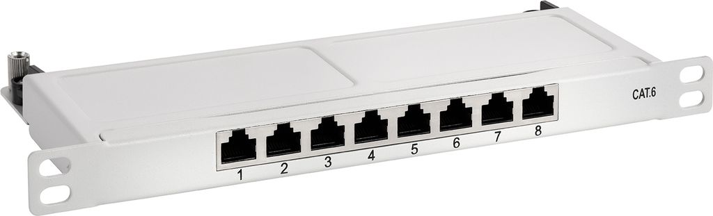 TPFNet Patchfeld / Patch Panel Cat.6, 8 Port, 10", 0,5 HE, hellgrau RAL 7035