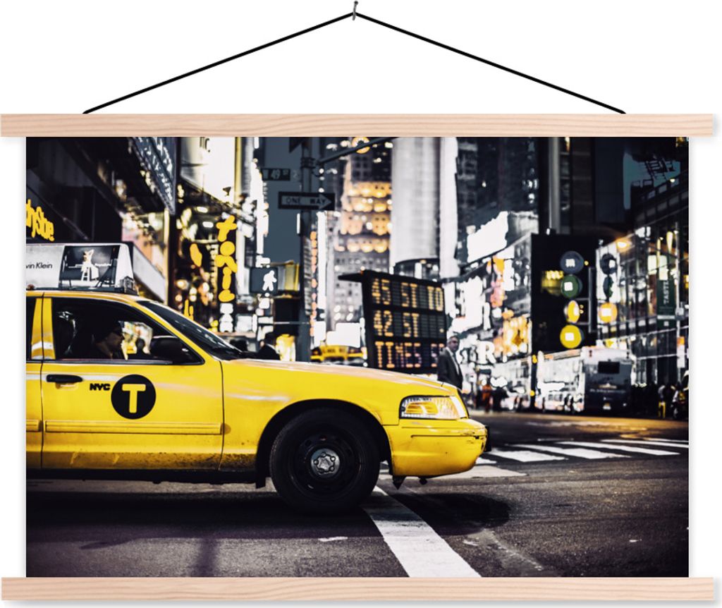 MuchoWow Textilposter New York - Taxi - Gelb 60x40 cm mit holzfarbenen Rahmen - Bilder