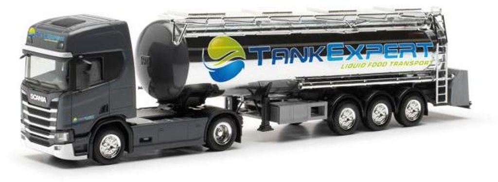 Herpa 316514 - 1:87 Scania CR20 HD Lebensmittelchromtank-Sattelzug "Tank Expert"