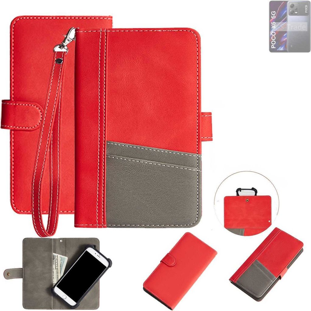 K-S-Trade Handy Schutzhülle für POCO X5 5G Hülle Portemonnee Brieftasche Klapphülle Kartenfächer Flip Wallet Case Etui