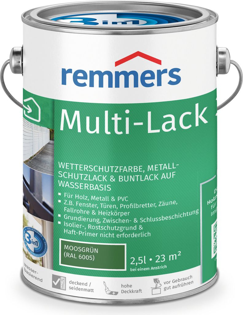 Remmers Multi-Lack 3in1 moosgrün (RAL 6005) 2,5 l, Produktbild 