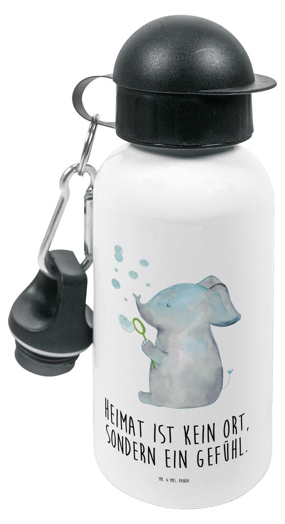 Mr. & Mrs. Panda Trinkflasche Elefant Seifenblasen - Weiß - Geschenk, Liebesspruch, Kindergartenflasche, Wasserflasche, Kindergarten, Lustige Spr...