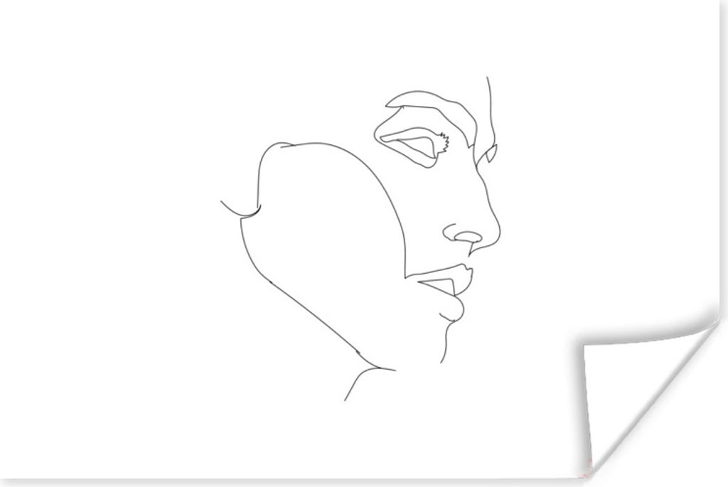 MuchoWow Poster Gesicht - Mann - Strichzeichnung 30x20 cm - Plakate - Print