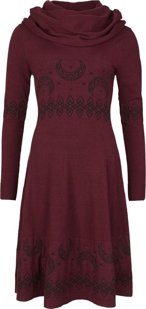 Black Premium by EMP Damen bordeaux Mittellanges Kleid mit Schalkragen und eingesticktem Muster XL