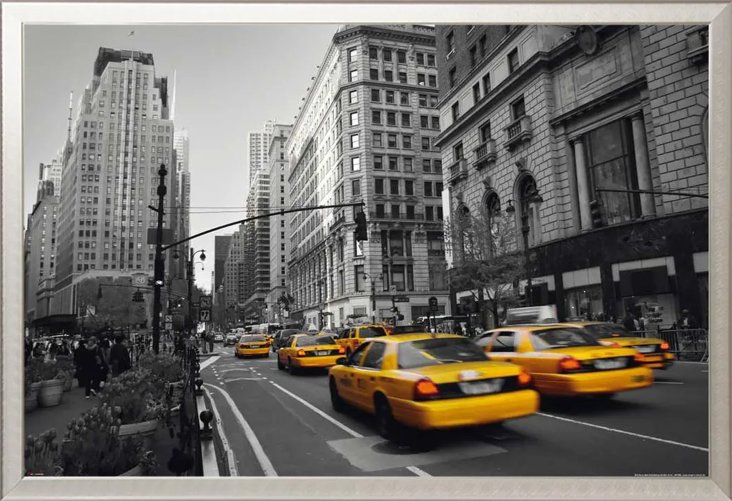 Tableau New York Taxi Jaune Encadré pour Salon et Bureau Moderne