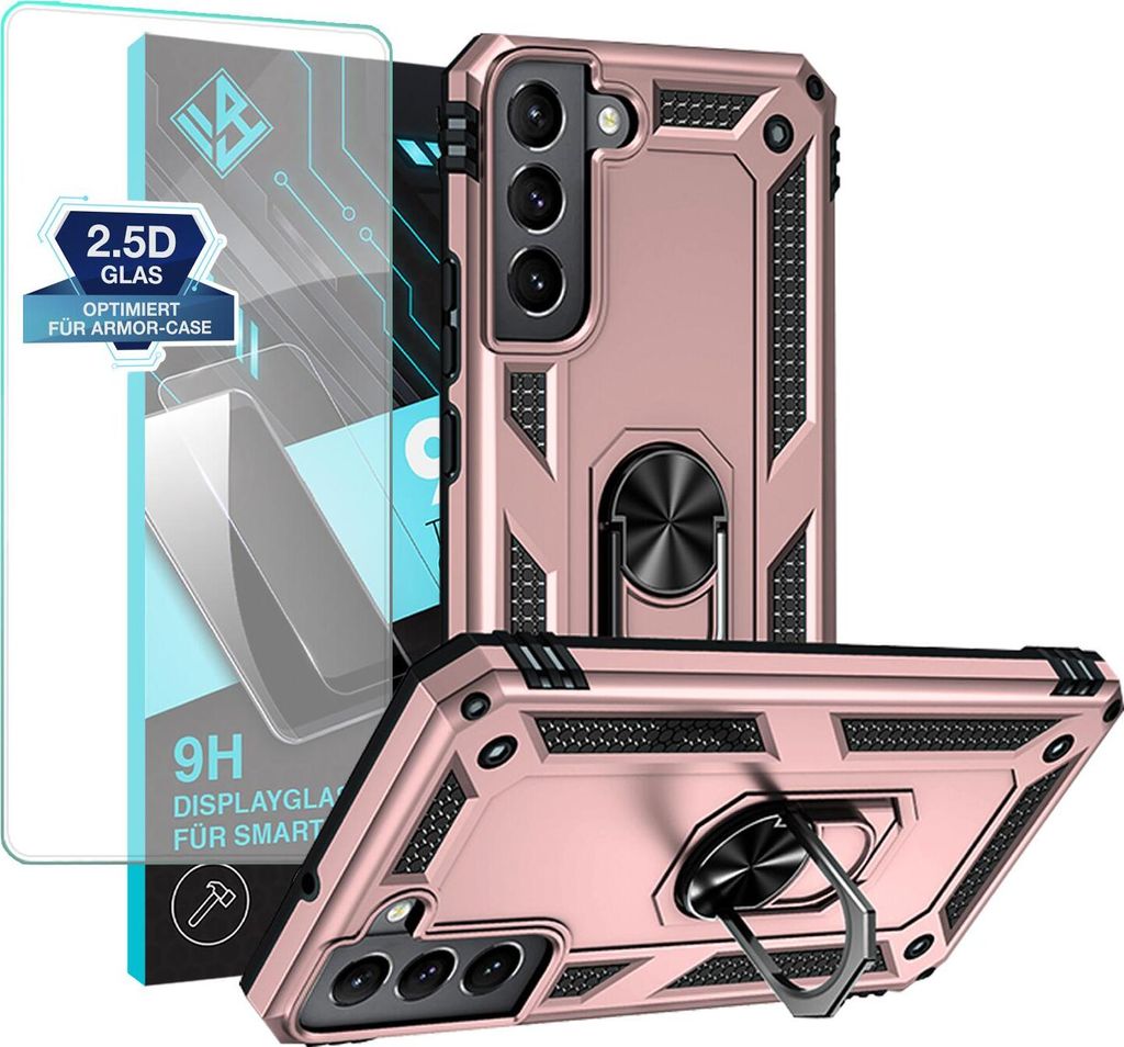 Armor Outdoor Handyhülle für Samsung Galaxy S22 Handy Panzer Case Schutzhülle mit 9H Displayglas Displayschutz Farbe: Rosegold