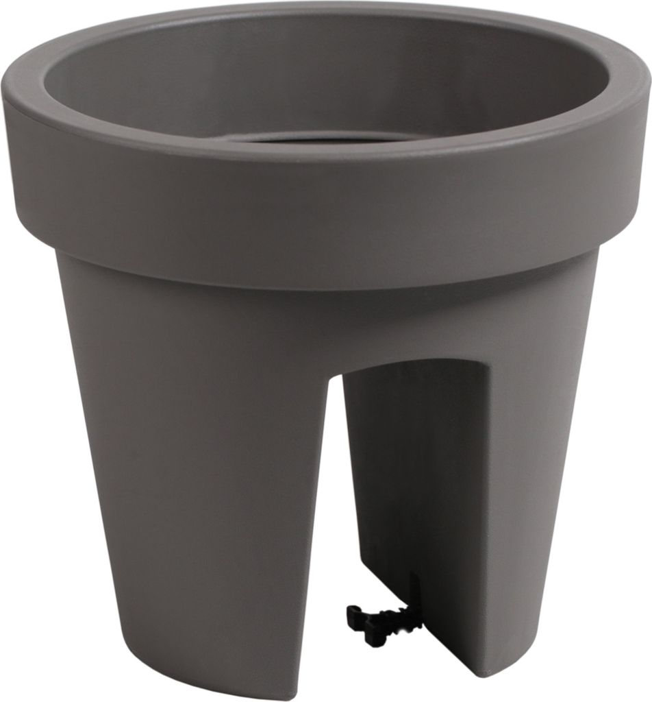 A gray balcony planter pot.