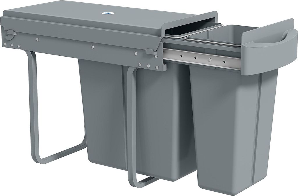 HOMCOM Ausziehbarer Mülleimer, Küchenmüllbehälter, Griff, 20 L+10 L, Grau