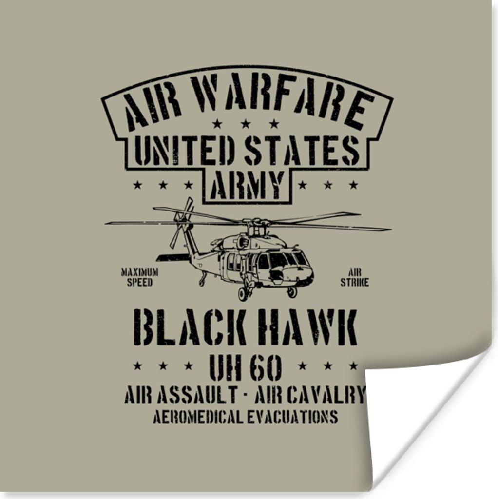 MuchoWow Poster Mancave - Hubschrauber - Vintage - Amerika 50x50 cm - Wohnzimmerdekoration