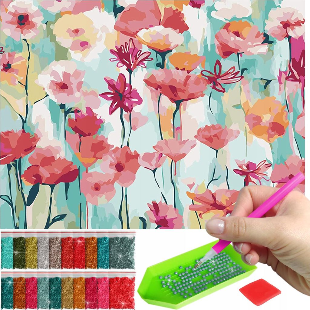 ARTULIO - Diamond Painting Set - Abstrakte Blumen in Pastellfarben - 40 x 30 cm - Bilder DIY, Crystal Art, Home Wand Deko, Komplettset Mosaik