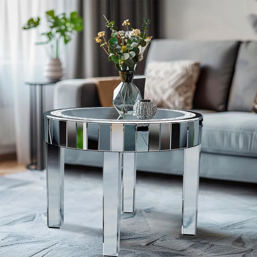 Table basse miroir scintillante Vrygle Ø60 : table basse moderne argent - 2