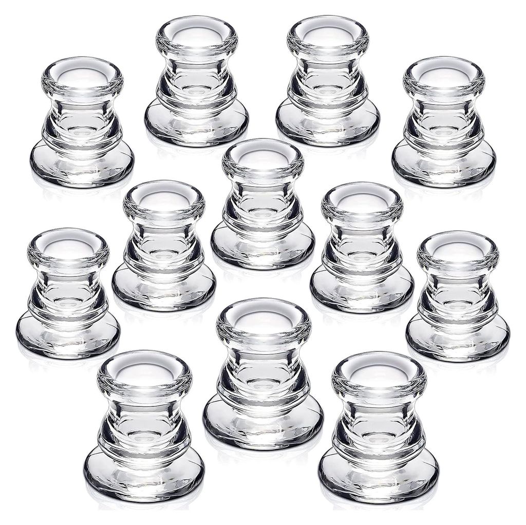 12 Stück Glas Kerzenständer, Transparente Kerzenhalter für Stabkerzen, Geeignet für Partys, Festivals, Hochzeiten und Heimdekoration