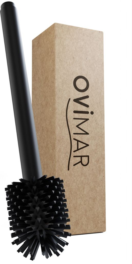 ovimar Toilettenbürste Notteroy Schwarz | Silikon Klobürste |mit Tank für Reinigungsmittel |mechanische Pumpe per Druckknopf | Edelstahl | WC B...