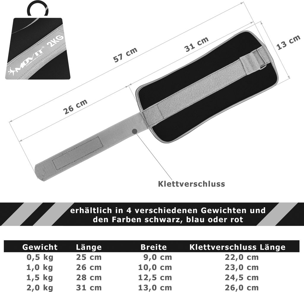 MOVIT® Neopren Gewichtsmanschetten 2x2 kg schwarz reflex Produktbild 6