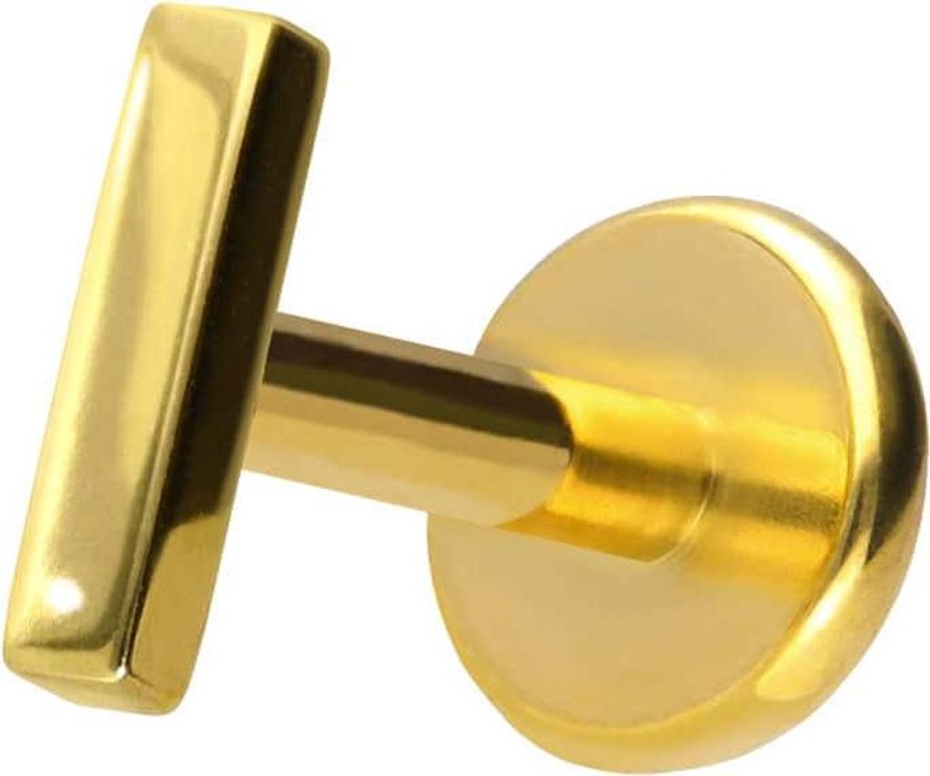 Ohrpiercing, Nasenpiercing Titan Labret mit Push Fit BALKEN Gold Stablänge: 8mm | Stabstärke: 1mm