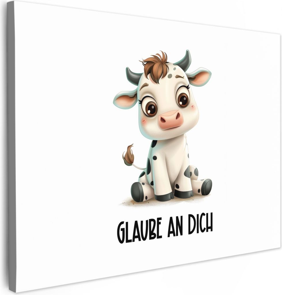 MuchoWow - Leinwandbilder - Kuh - Weiß - Tiere - Glaube an dich selbst, Wandbild, Wanddeko Bilder Wohnzimmer, 80x60 cm