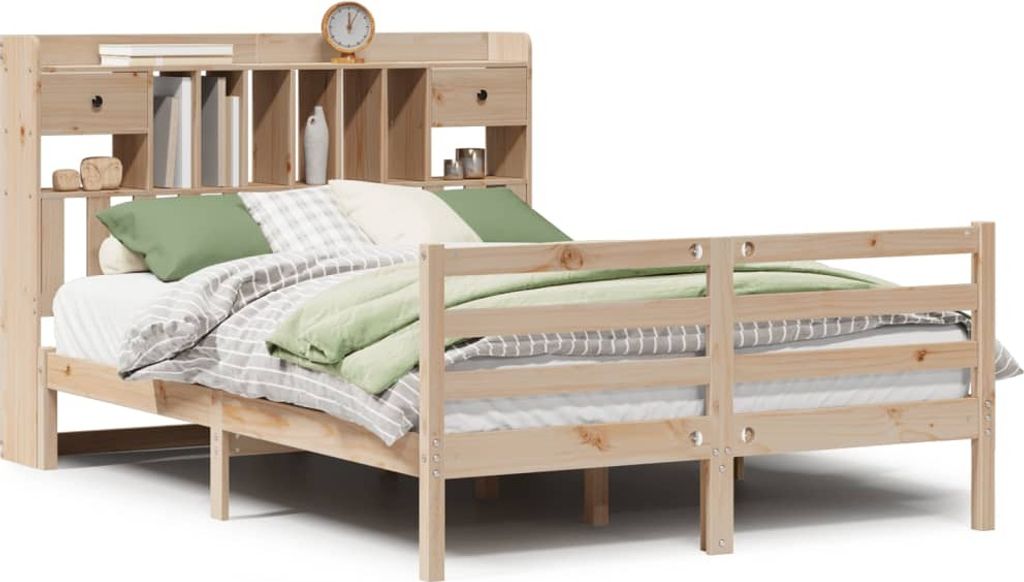 SYFAX Massivholzbett mit Regal ohne Matratze 140x190 cm Kiefernholz
