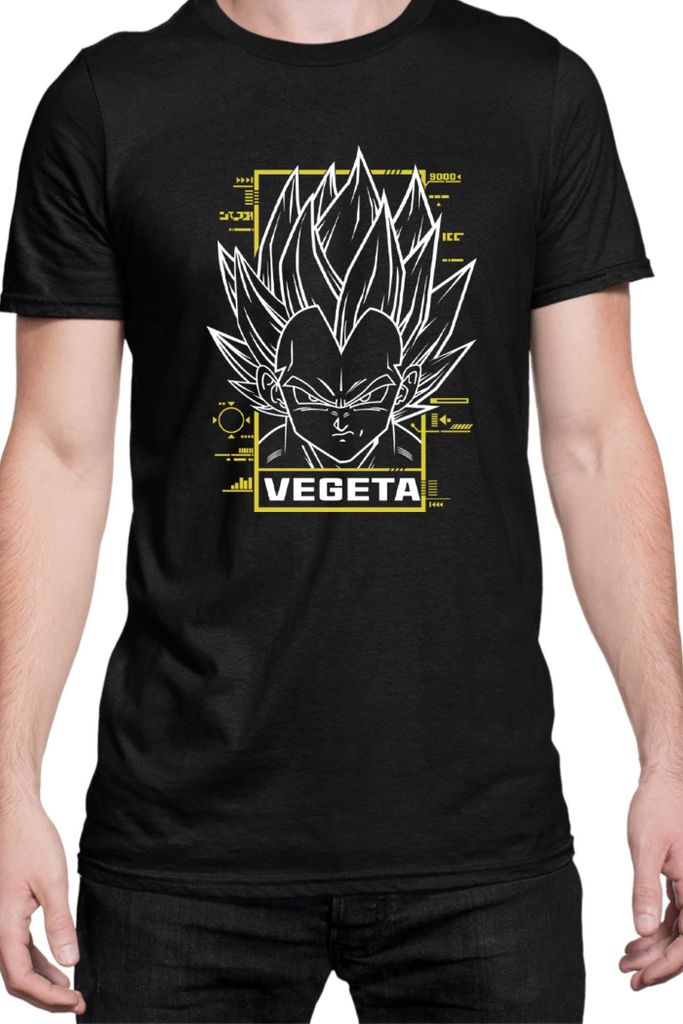 Herren T-Shirt Japan Manga Anime Comics Animation Dragon Anime Manga Ball Vegeta 9000 Power, Man L / Schwarz
